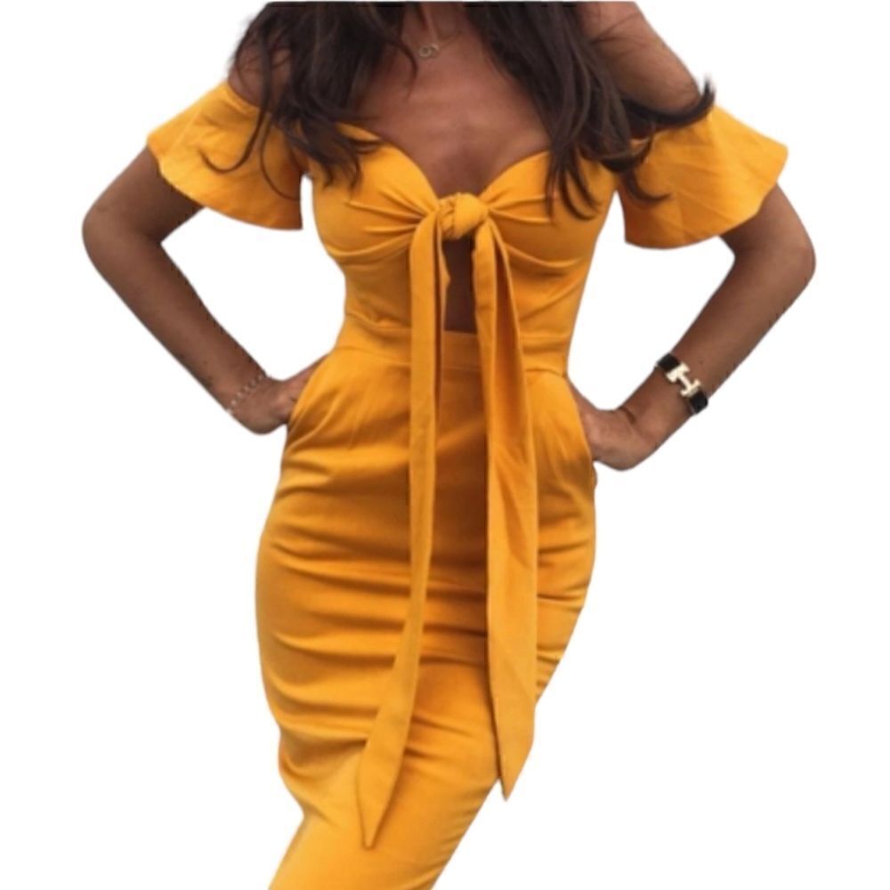 RUNAWAY Yellow Tie Front and Off Shoulder Mini Dress Women Sz 6